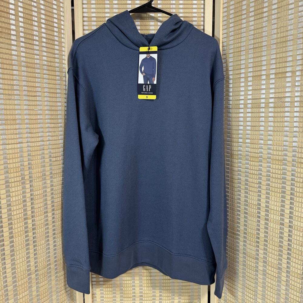 GAP Textured Hoodie Men's Small Blue Lightweight Pullover NEW